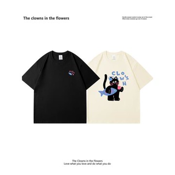 oddnova卡通貓咪情侶短袖T恤女大碼設計感小眾閨蜜裝半截袖