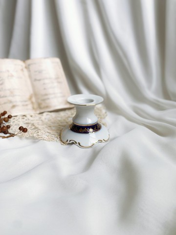 【好日戀物】東德百年皇冠PM古典金邊鈷藍色燭台