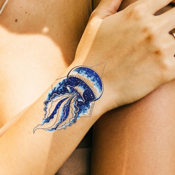 微刺青 彩繪幾何水母👑大邱紋身👑【T08Z】新 小清新 假刺青輕紋身 防水 紋身 刺青 貼紙 T08