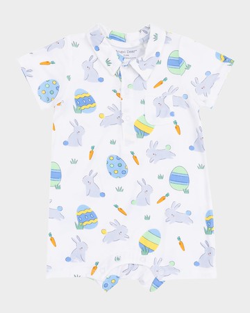 Boy's Easter Bunnies Polo Playsuit, Size 3M-24M