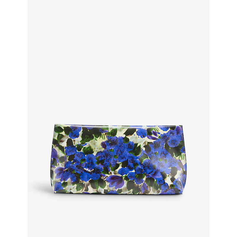 Dries Van Noten Womens Blue Floral-print Leather Clutch bag 1 Size