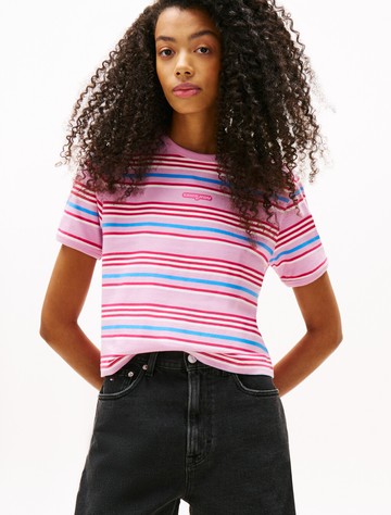 手寫風格標誌條紋 T 恤