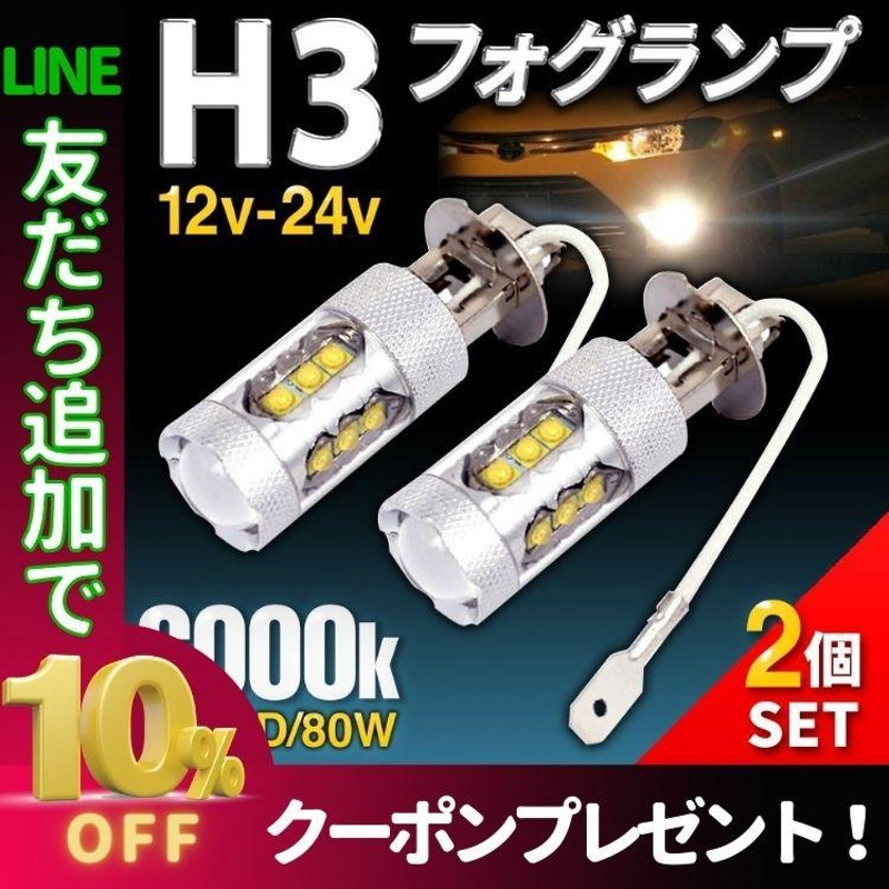 H3 H3a LED バルブ フォグ ランプ ライト 12V 24V 爆光 2個 ショート 白 車 トラック 通販 LINEポイント最大1.0%GET  | LINEショッピング