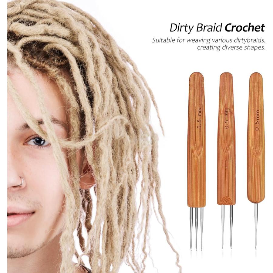 Dreadlock Crochet Hook Sets Braid Hair Dreadlocks Needle Knitting Ventilating Needles Wood Handle Interlocking Tool for Braid Craft Hair Accessor