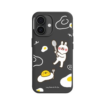 iPhone 16 SolidX 黑 - 懶散兔與啾先生 Lazy Rabbit and Mr.Chu - 荷包蛋