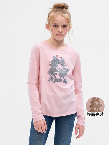 女童裝 Gap x Disney迪士尼聯名 Logo純棉印花趣味長袖T恤-粉紅色