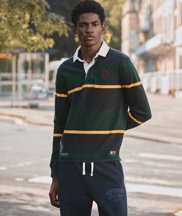 Superdry Men's Vintage Athletic Stripe Rugby Top Green Size: XL