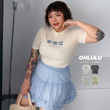 Ohlulu/中大尺碼/繽紛三朵小花圓領上衣４色【A01260288】260527 棉花糖0604