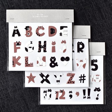 花貓字母防刮感壓轉印貼紙