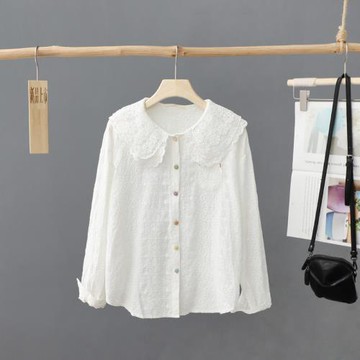2026早春新款法式雙層翻領刺繡白襯衫女氣質女裝寬松打底上衣襯衣
