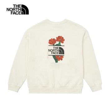 The North Face北面女款米白色舒適透氣大尺寸品牌印花長袖大學T｜8ASYQLI