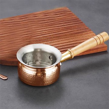 304不銹鋼小奶鍋加厚咖啡壺黃油加熱融化器木手柄平底鍋醬汁鍋