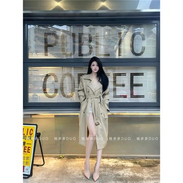卡其色風衣女款2024新款中長款高級感西裝外套女秋冬小個子大衣女