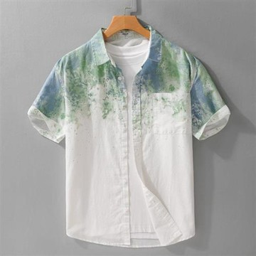 【巴黎精品】現貨+預購 男襯衫短袖上衣男日系寬鬆休閒襯衫男裝-夏日暈染潑墨個性男上衣2色a1kq52