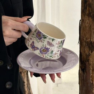 紫薇花復古咖啡杯陶瓷馬克杯女生高顏值茶水杯結婚禮物喬遷伴手禮