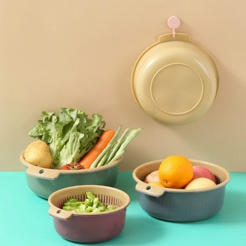 🔥現貨秒出🔥北歐風收納瀝水盆 洗菜盆 瀝水盆 瀝水籃 雙層洗菜盆 北歐風 廚房收納 撞色設計 洗菜籃 濾水盆 料理備料