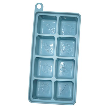 PUKU 藍色企鵝 鉑金矽膠附蓋副食品分裝盒 8格  霧藍  280ml  1個