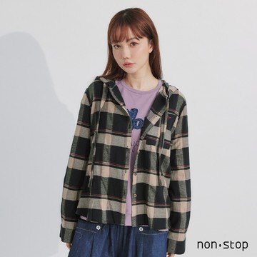 non-stop 秋氛百搭格紋連帽襯衫-2色