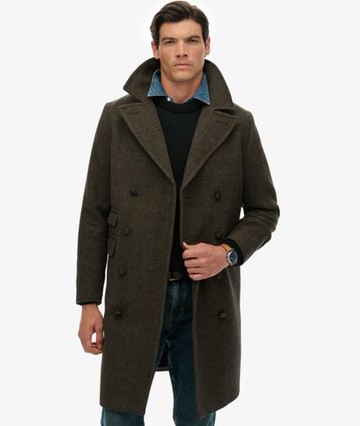 Superdry Men's The Merchant Store - Wool Blend Long Coat Brown Size: XL