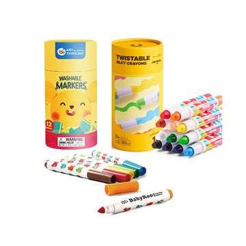 JarMelo 原創美玩 兒童可水洗彩色筆12色+兒童絲滑蠟筆12色