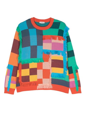 Stella McCartney Kids - geometric-print frayed-trim sweatshirt - kids - Cotton - 8 - Green