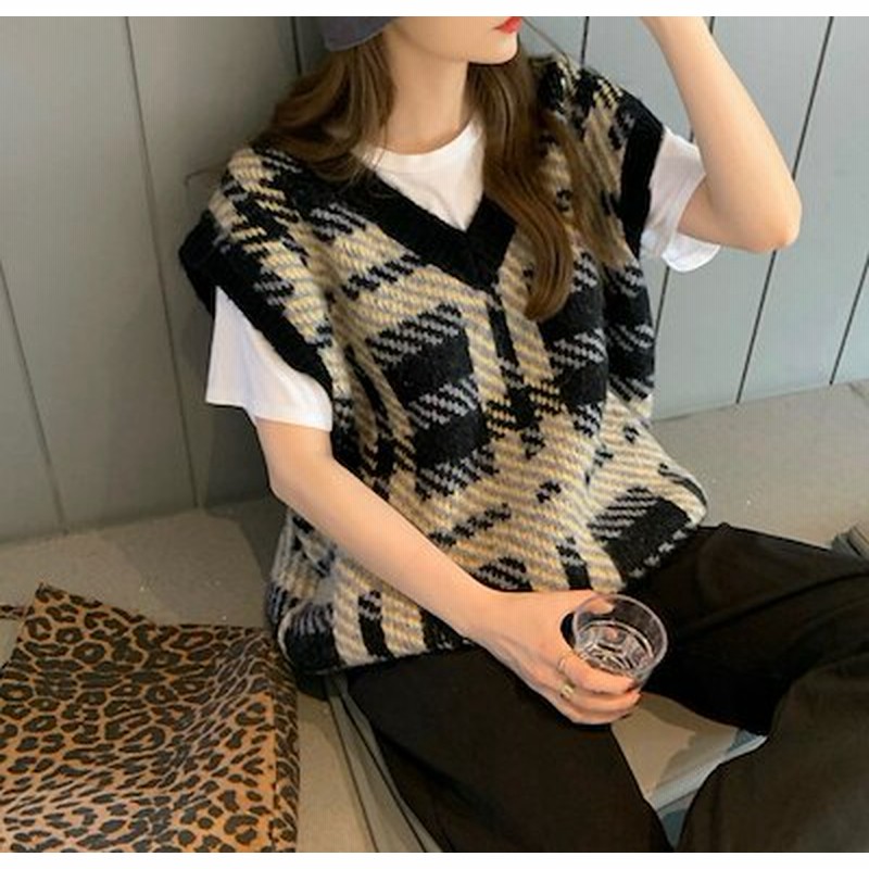 レディース ベスト チェック柄 秋服 韓国ファッション カジュアル 学生 ニットベスト 重ね着 通販 Lineポイント最大1 0 Get Lineショッピング