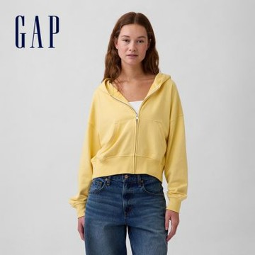 【GAP】VintageSoft毛圈布拉鍊帽T-哈瓦那黃/月光石藍/螢光粉紅/櫻草粉(887723)