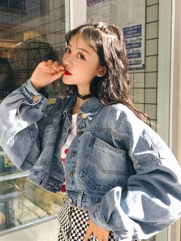 春秋新款復古港味寬松短款蝙蝠袖設計感小個子長袖牛仔外套女