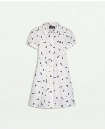 Brooks Brothers Girls Tennis Print Cotton Shirt Dress | White | Size 10