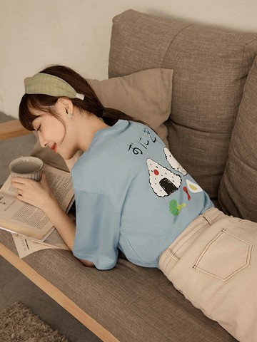 咖啡廳家族．飯糰好朋友五分袖印花TEE