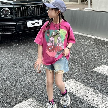 Healthy baby 女童短袖T恤夏裝新款洋氣兒童夏季體恤中大童半袖上衣潮大童短袖 T恤 女童短袖 儿童上衣