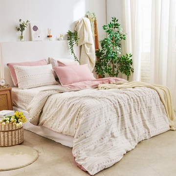 床包被套組(薄被套)-雙人/200織/ 精梳棉四件式 / 花蔓玫瑰 台灣製