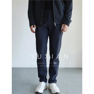 YUXIAN秋冬綿羊毛彈力混紡通勤商務休閑西褲彈力抗皺男士修身長褲