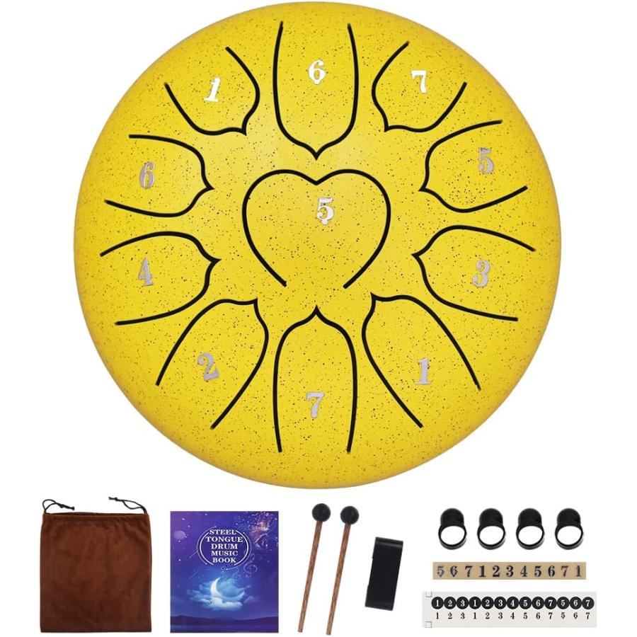 Yasisid Steel Tongue Drum Inche 11 Note Steel Drums Instruments Percussion Instrument,with Soft Bag,Music Book,2 Mallets,for Meditation or並行輸入