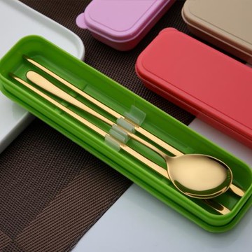 304不銹鋼餐具筷勺子套裝長柄勺子金色勺子成人學生創意便攜餐具