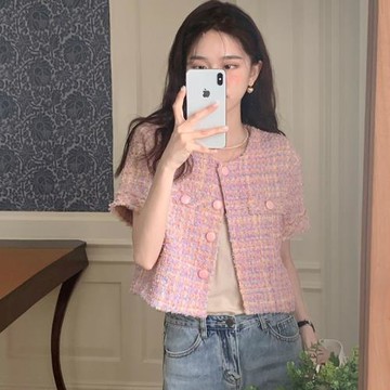 韓國chic法式設計感小香風外套春夏短袖設計感小眾薄款短款上衣女