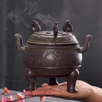 盤香爐原始狩獵三足鼎陶瓷線香爐家用茶道居室供奉香薰爐家居擺件