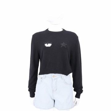 Chiara Ferragni EyeStar 銀蔥眨眼星星短版黑色混紡羊毛衫