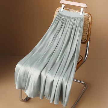 高級感歐貨流光紗裙女2025春夏牛奶珠光裙子氣質楊柳皺網紗半身裙