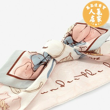 絲巾 知霧原創甜粉山茶絲巾小長條女細窄編髮髮帶高級感綁包包絲帶腰帶