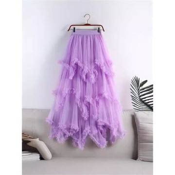 木耳邊不規則網紗蛋糕半身裙中長款高腰大擺蓬蓬仙女紗裙長裙1279