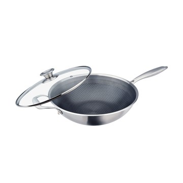 PERFECT 理想牌 鈦晶蜂巢式不沾炒鍋316不鏽鋼八層複合金附蓋 36cm單把炒鍋-Leidea樂德兒
