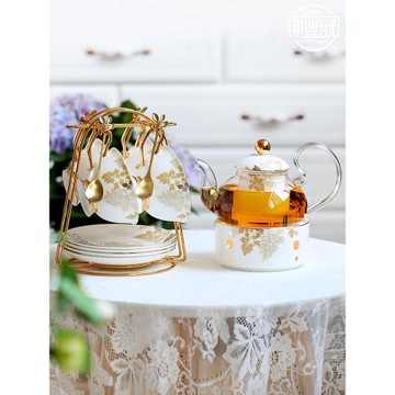 英式下午茶茶具花茶壺套裝 蠟燭加熱茶壺 骨瓷茶壺花茶杯歐式奢華
