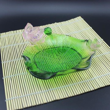 古法琉璃荷葉貢盤荷花果碟供碟 供臺用品碟子果盤神臺家用擺件
