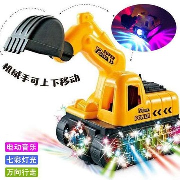 ✨寶貝嚴選✨兒童電動挖掘機玩具 男孩閃光音樂玩具車 萬向工程車挖土機 七彩灯光 自动转向行驶 儿童益智玩具车