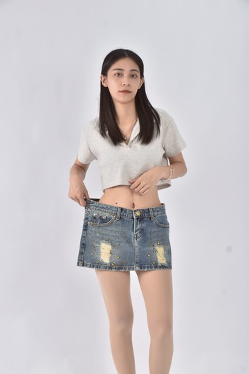 (L) wbl jeans丹寧牛仔刷破藍色短裙
