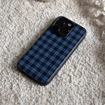 ✨iphone18pro手機殼✨深藍格子適用蘋果17手機殼iPhone16promax膚感15水凝殼14/13/12女