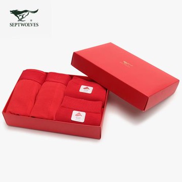 七匹狼內褲男四角褲新年紅色透氣潮流個性寬松新款襪子套裝青年男