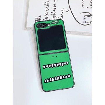 適用GalaxyZFlip5手機殼flip4三星折疊屏式7310日韓國ins同款3代硬外高級小眾綠色牙齒翻蓋黑邊保護套男女款