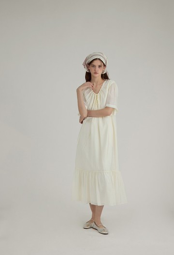 北歐微皺肌理感 蝴蝶結飄飄連身裙